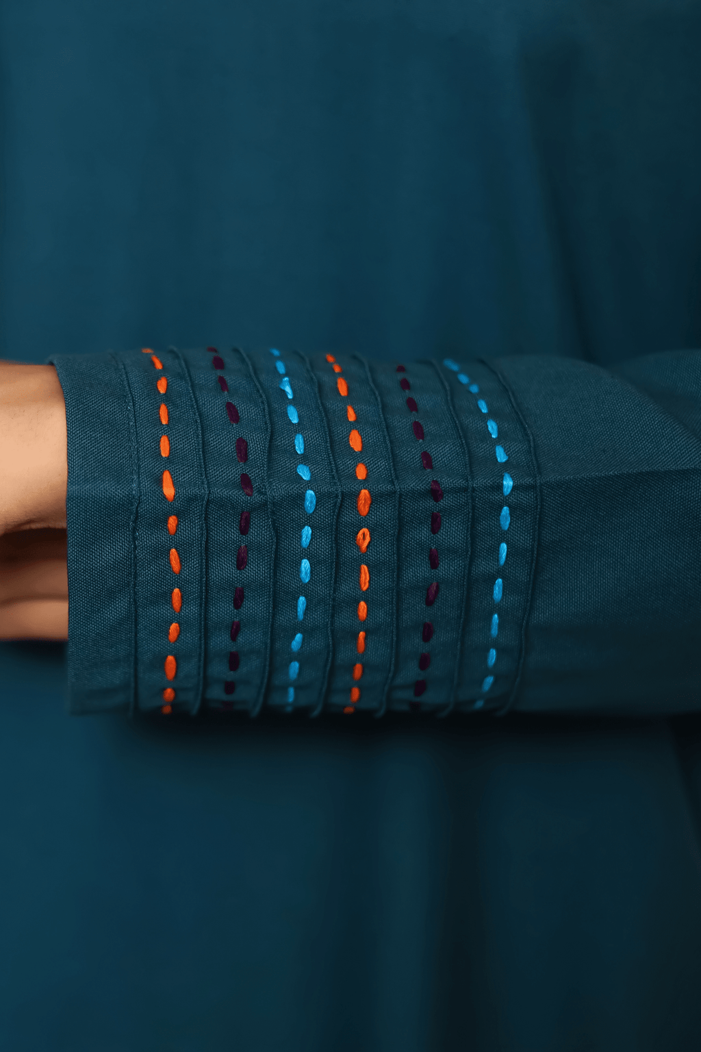 Signature Cotton Abaya – Petrol (Hand-Embroidered) - Fasilah