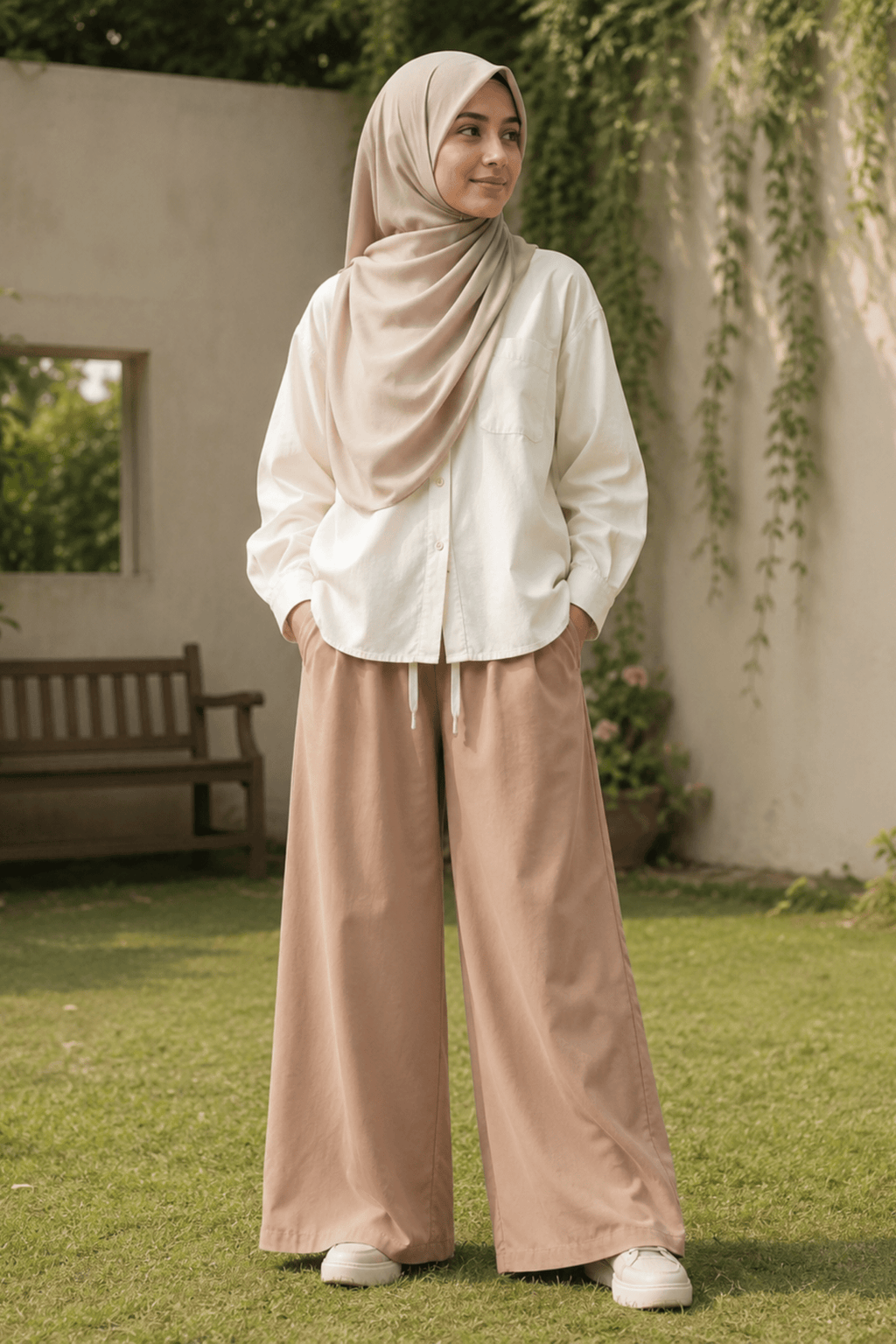 Signature Cotton Trousers in Beige - Fasilah