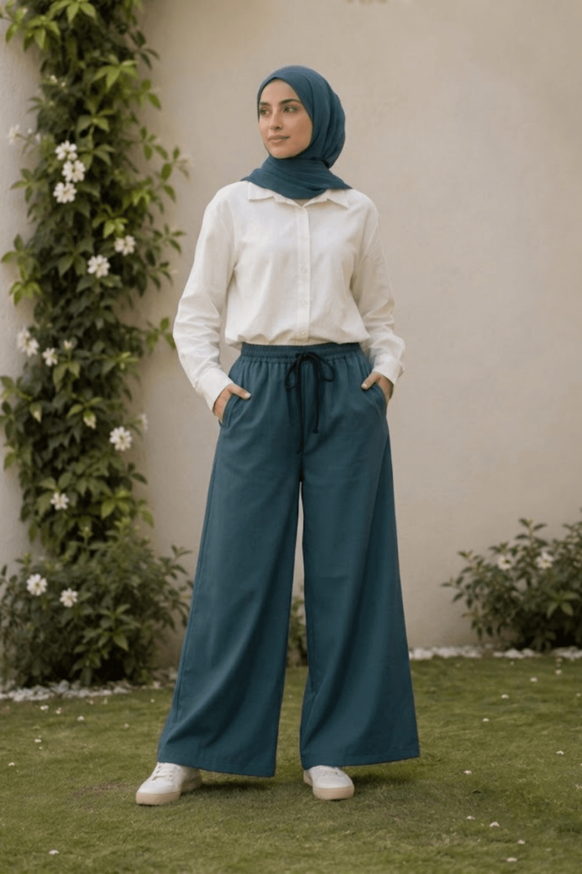 Signature Cotton Trousers in Petrol - Fasilah