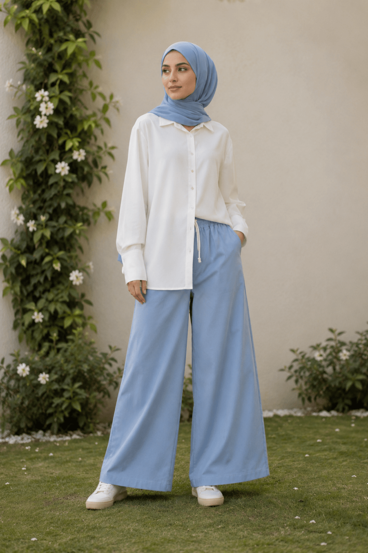 Signature Cotton Trousers in Sky - Fasilah