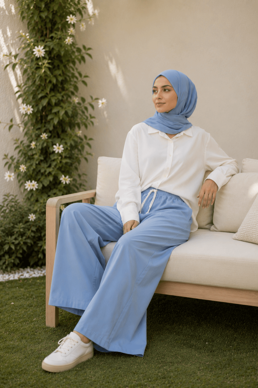 Signature Cotton Trousers in Sky - Fasilah