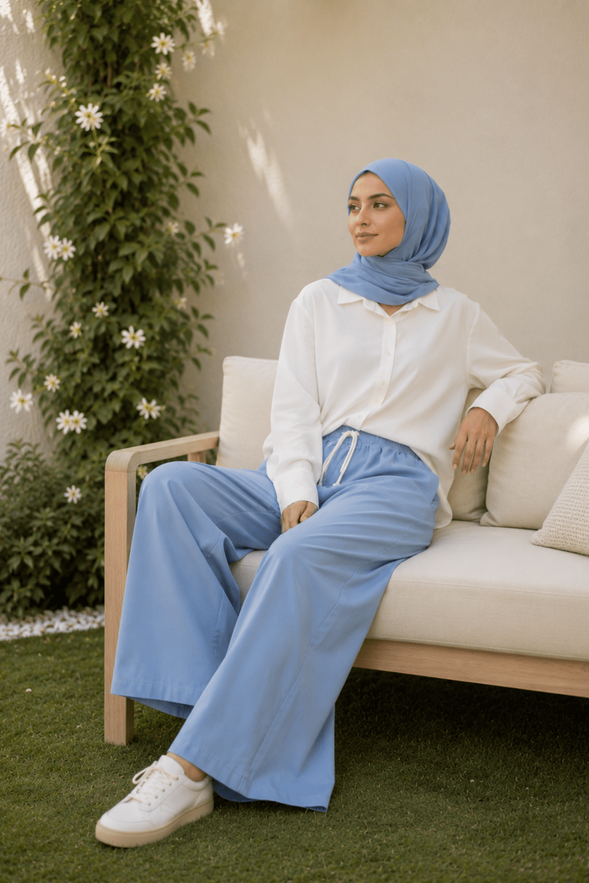 Signature Cotton Trousers in Sky - Fasilah