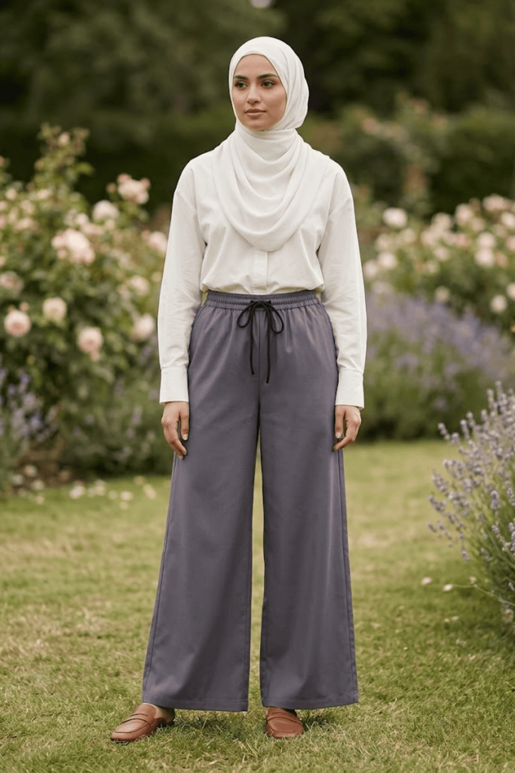 Signature Cotton Trousers in Stone Grey - Fasilah