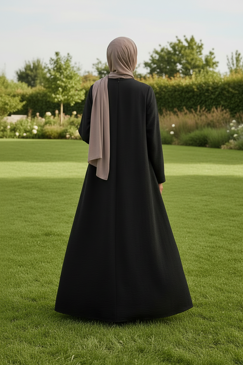 Textured Black Abaya - Back View
