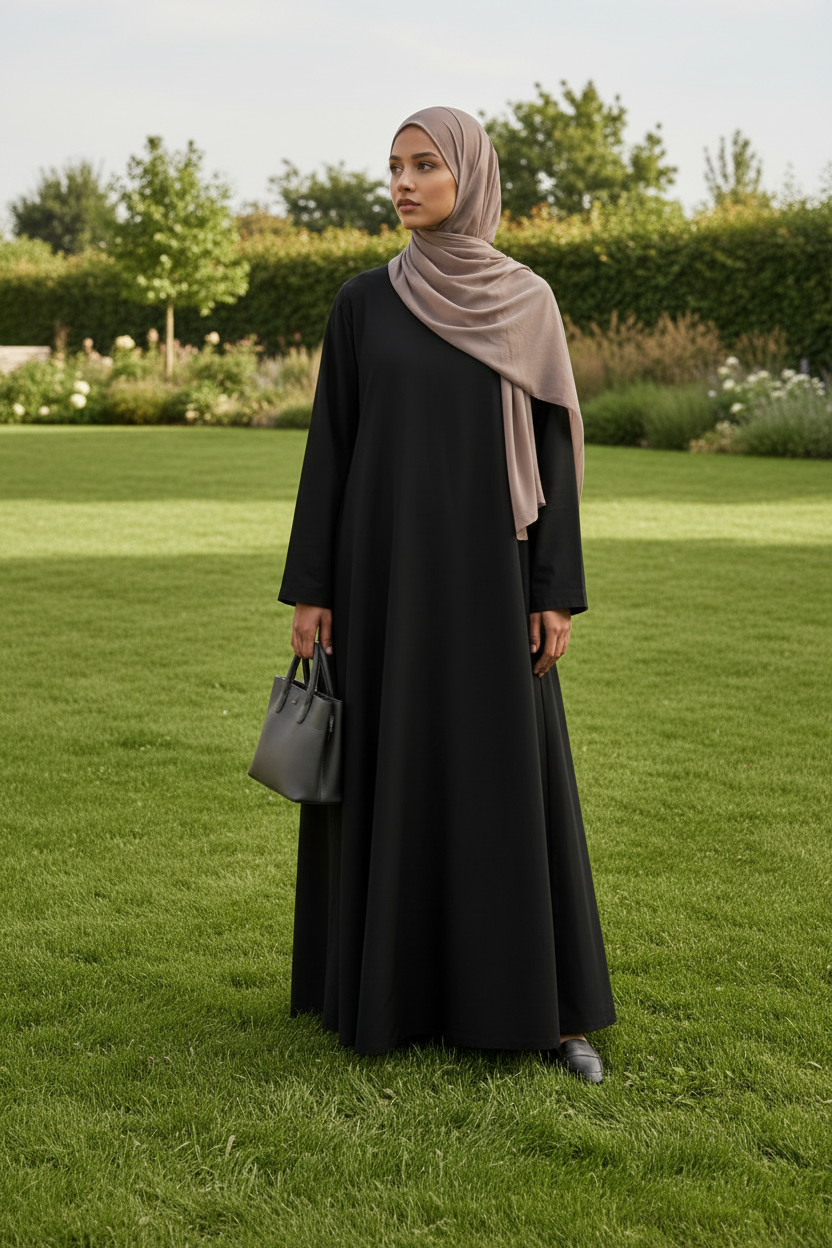 Textured Black Abaya - Turkish Model